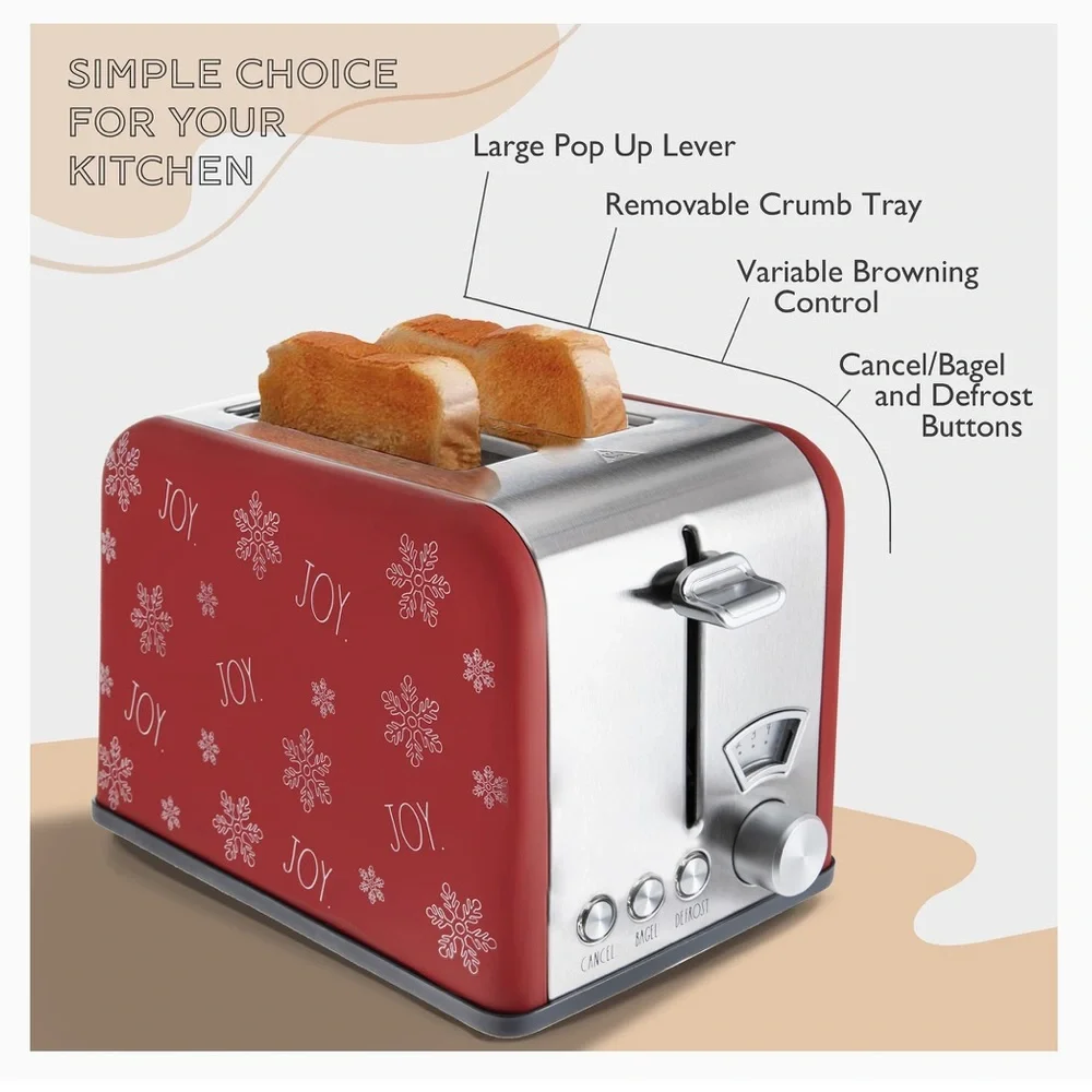 •NIB•Rae Dunn ‘JOY’ Toaster- Red Holiday Print❄️